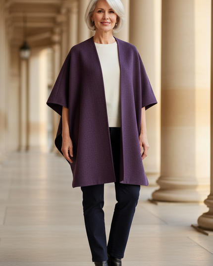Cape Damen Aubergine: ärmelloser Wollmix-Umhang - Ansicht 1