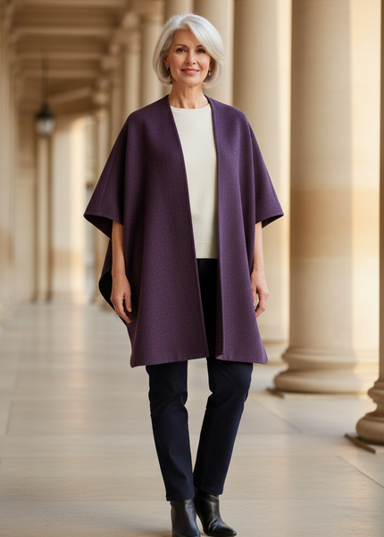 Cape Damen Aubergine: ärmelloser Wollmix-Umhang - Ansicht 1
