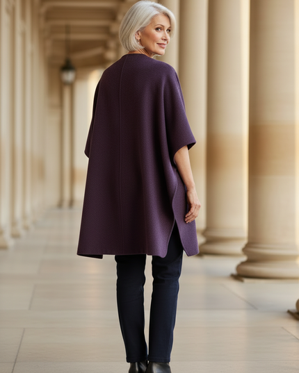 Cape Damen Aubergine: ärmelloser Wollmix-Umhang - Ansicht 2