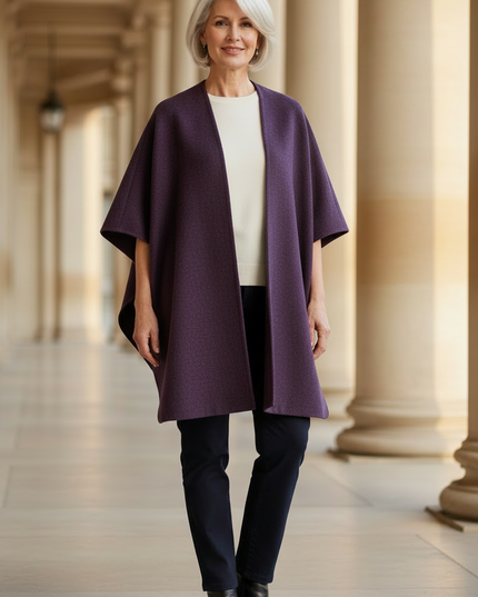 Cape Damen Aubergine: ärmelloser Wollmix-Umhang - Ansicht 3