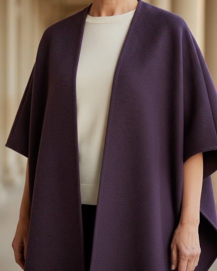 Cape Damen Aubergine: ärmelloser Wollmix-Umhang - Ansicht 4