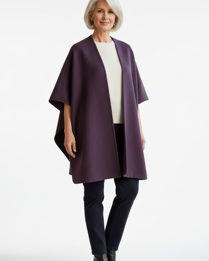 Cape Damen Aubergine: ärmelloser Wollmix-Umhang - Ansicht 5