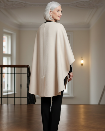 Cape Damen Creme: Ärmelloser Wollumhang für den Winter - Ansicht 2