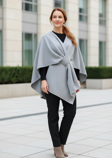 Cape Damen hellgrau mit V-Ausschnitt - Ansicht 1