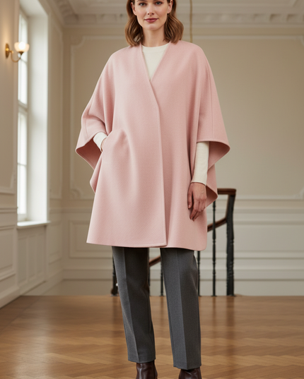 Cape Damen Rosa: ärmelloser Umhang aus Wollmischung - Ansicht 1