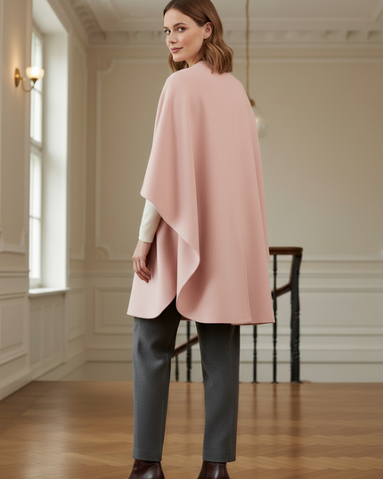 Cape Damen Rosa: ärmelloser Umhang aus Wollmischung - Ansicht 2