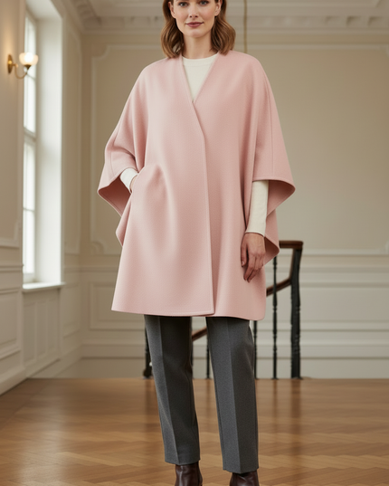 Cape Damen Rosa: ärmelloser Umhang aus Wollmischung - Ansicht 3