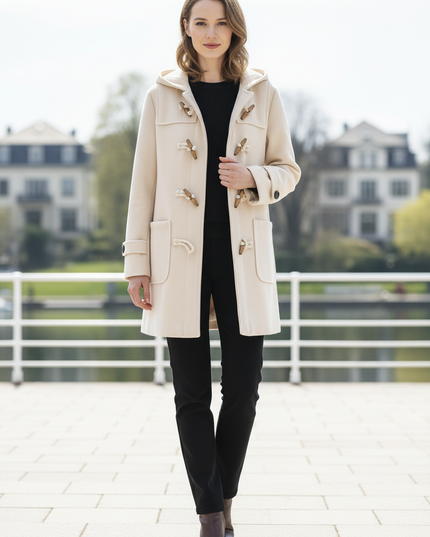 Dufflecoat Damen Creme | Kurzer Mantel mit Kapuze - Ansicht 1