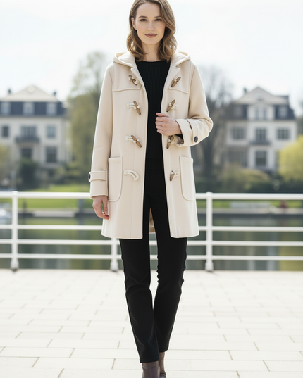 Dufflecoat Damen Creme | Kurzer Mantel mit Kapuze - Ansicht 3
