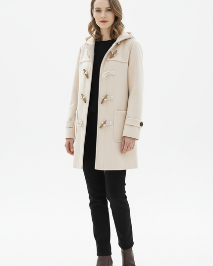 Dufflecoat Damen Creme | Kurzer Mantel mit Kapuze - Ansicht 5