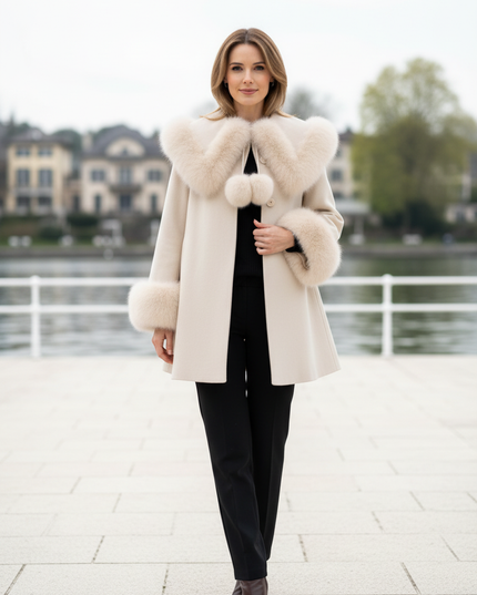 heller mantel damen: Kurzmantel in Creme mit Besatz - Ansicht 1