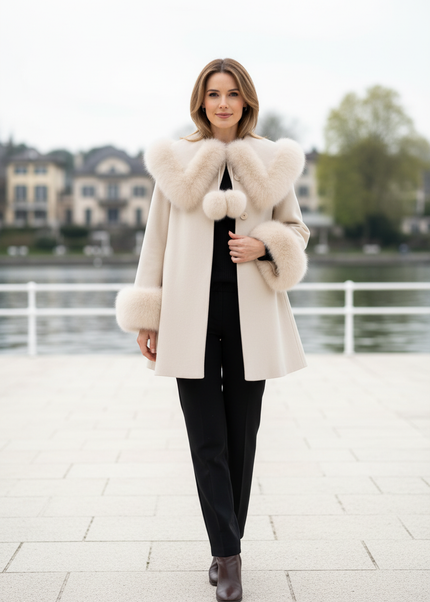 heller mantel damen: Kurzmantel in Creme mit Besatz - Ansicht 1