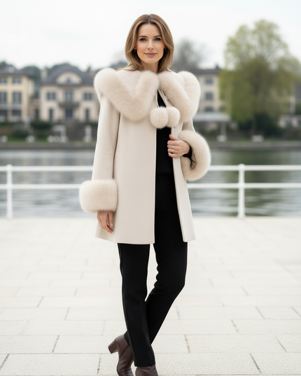 heller mantel damen: Kurzmantel in Creme mit Besatz - Ansicht 3