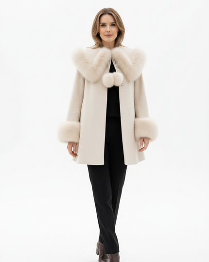 heller mantel damen: Kurzmantel in Creme mit Besatz - Ansicht 5