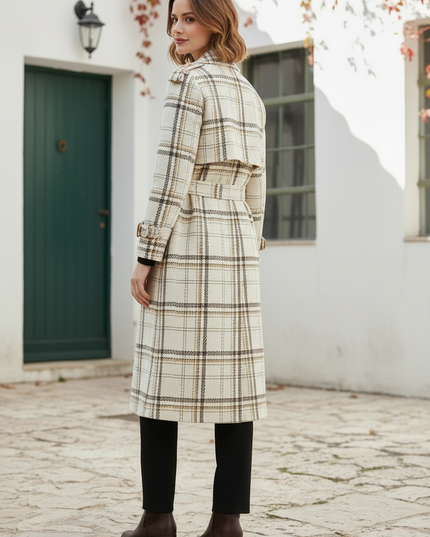 Karierter Wollmantel mit Gürtel für Damen - Ansicht 2