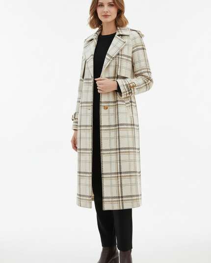 Karierter Wollmantel mit Gürtel für Damen - Ansicht 5