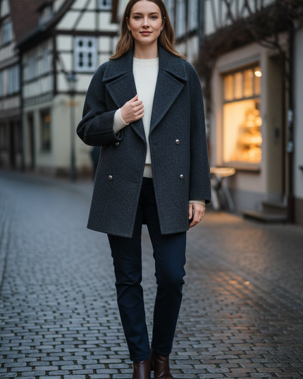 Kurzer Wollmantel Dunkelgrau | 100 % Schafwolle - Ansicht 1