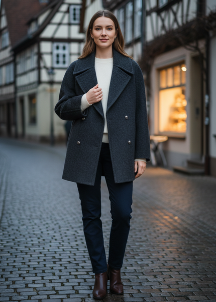 Kurzer Wollmantel Dunkelgrau | 100 % Schafwolle - Ansicht 1