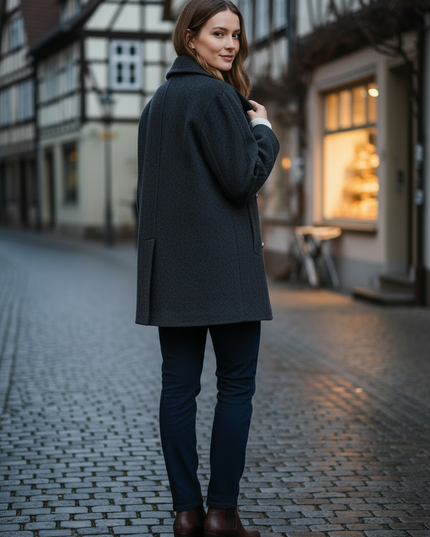 Kurzer Wollmantel Dunkelgrau | 100 % Schafwolle - Ansicht 2