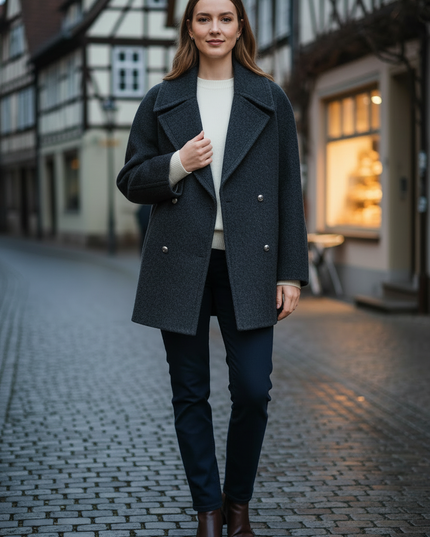 Kurzer Wollmantel Dunkelgrau | 100 % Schafwolle - Ansicht 3