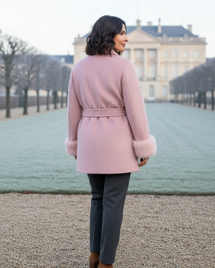 kurzer wollmantel mit fellmanschetten rosa aus wolle - Ansicht 2