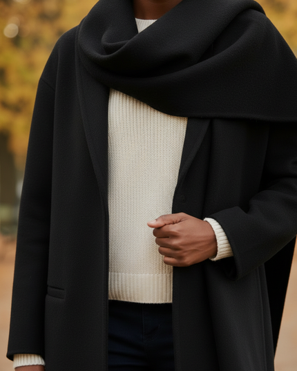 Kurzer Wollmantel mit Schal schwarz | 100 % Wolle - Ansicht 4