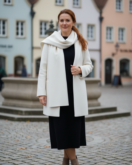kurzer wollmantel mit schal weiß aus 100 % Wolle - Ansicht 1