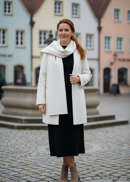 kurzer wollmantel mit schal weiß aus 100 % Wolle - Ansicht 1