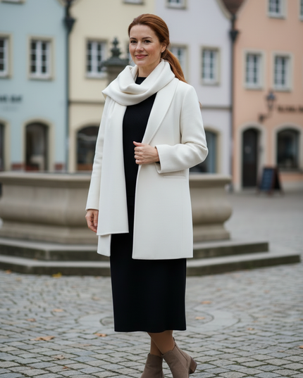 kurzer wollmantel mit schal weiß aus 100 % Wolle - Ansicht 3