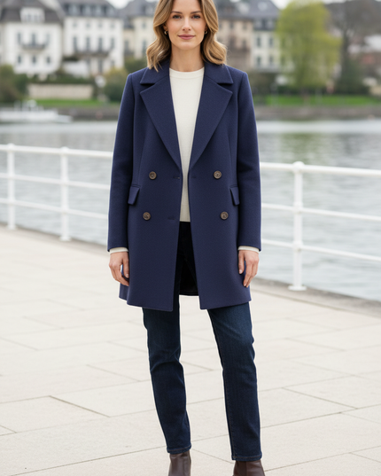 kurzer zweireihiger mantel blau | Kurzmantel Damen - Ansicht 1