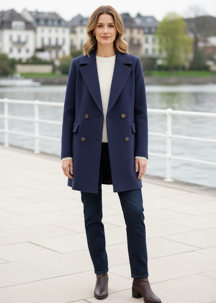 kurzer zweireihiger mantel blau | Kurzmantel Damen - Ansicht 1