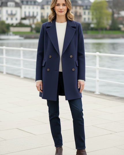kurzer zweireihiger mantel blau | Kurzmantel Damen - Ansicht 3