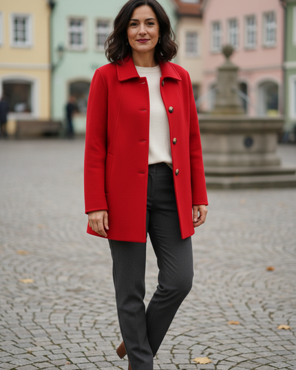 Kurzmantel mit Hemdkragen rot, hüftlang für Damen - Ansicht 1