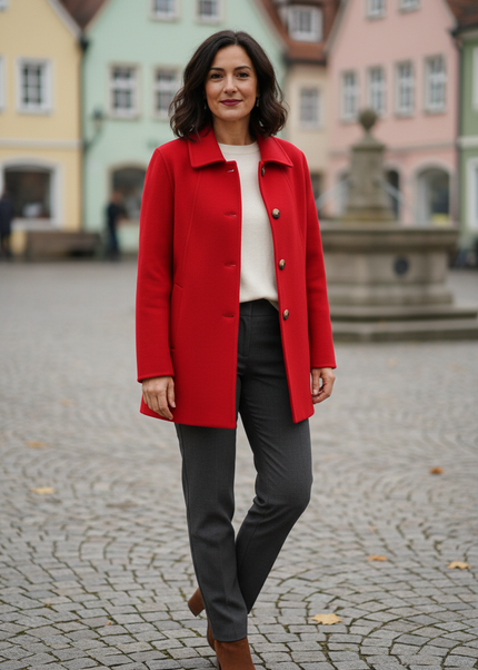 Kurzmantel mit Hemdkragen rot, hüftlang für Damen - Ansicht 1