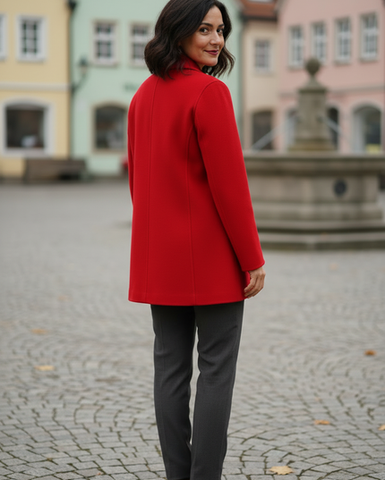 Kurzmantel mit Hemdkragen rot, hüftlang für Damen - Ansicht 2