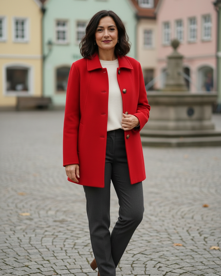 Kurzmantel mit Hemdkragen rot, hüftlang für Damen - Ansicht 3