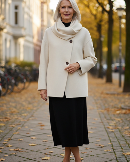 kurzmantel mit schal creme für Damen - Ansicht 1