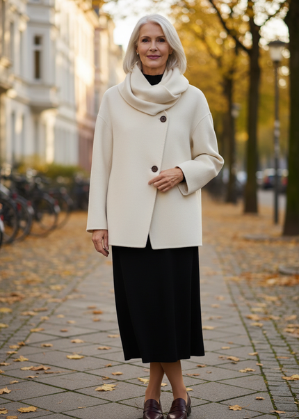 kurzmantel mit schal creme für Damen - Ansicht 1