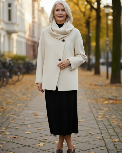 kurzmantel mit schal creme für Damen - Ansicht 3
