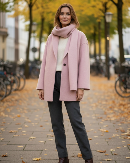 Kurzmantel mit Schal rosa | weiter Schnitt mit Knopfleiste - Ansicht 3