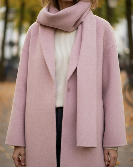 Kurzmantel mit Schal rosa | weiter Schnitt mit Knopfleiste - Ansicht 4