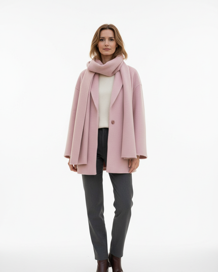 Kurzmantel mit Schal rosa | weiter Schnitt mit Knopfleiste - Ansicht 5