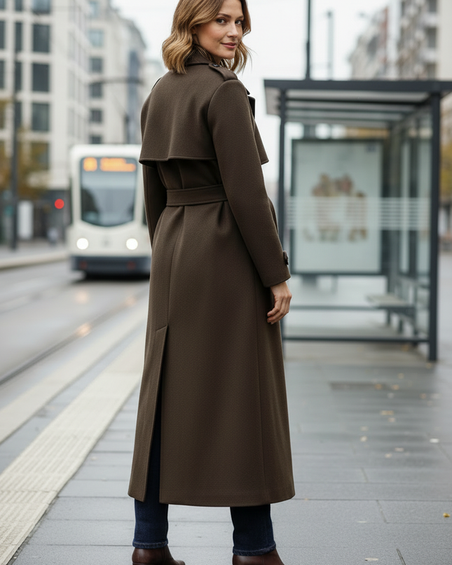 Langer Trenchcoat Damen Dunkelbraun Knöchellang - Ansicht 2