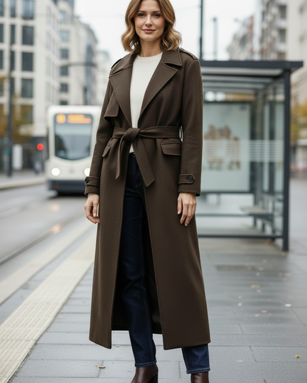 Langer Trenchcoat Damen Dunkelbraun Knöchellang - Ansicht 3