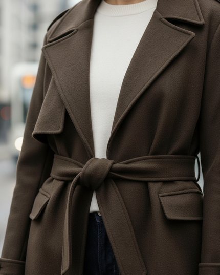 Langer Trenchcoat Damen Dunkelbraun Knöchellang - Ansicht 4