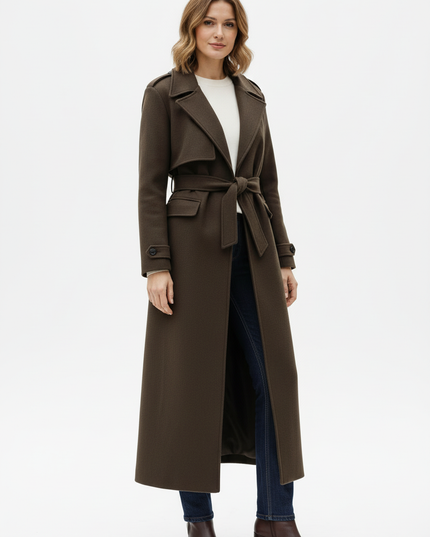Langer Trenchcoat Damen Dunkelbraun Knöchellang - Ansicht 5