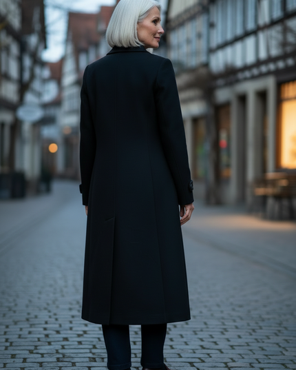 Mantel lang Damen Schwarz mit Umlegekragen - Ansicht 2