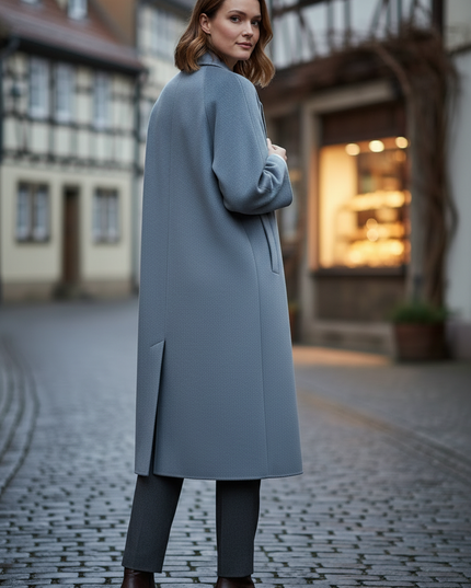 oversize mantel graublau | Wolle 100% und Bindegürtel - Ansicht 2