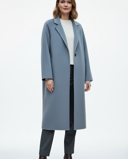 oversize mantel graublau | Wolle 100% und Bindegürtel - Ansicht 5