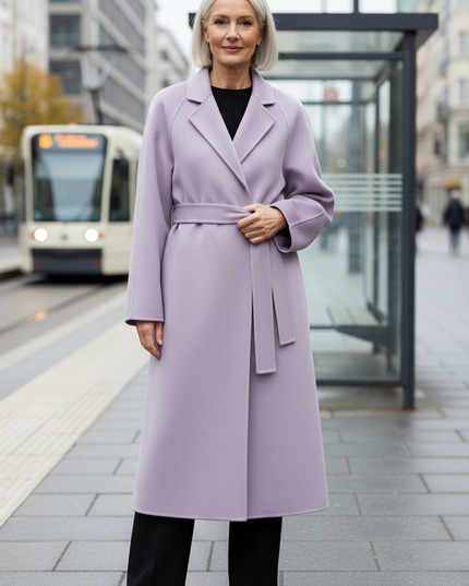 oversize wollmantel flieder mit Bindegürtel - Ansicht 1